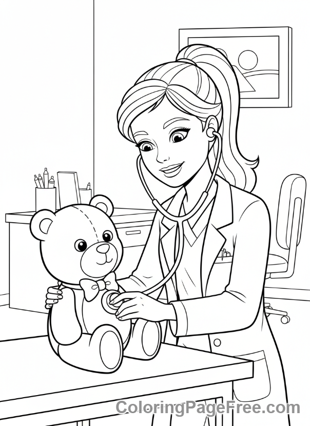 Barbie coloring page - Barbie examining patient