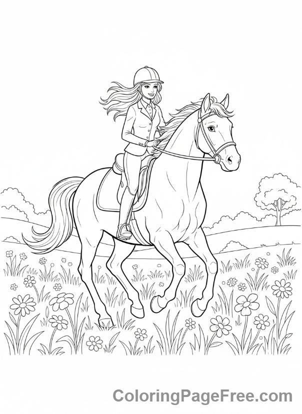 Barbie coloring page - Barbie on horse