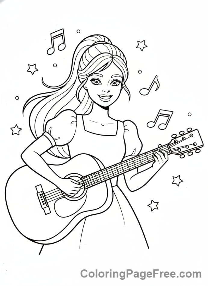 Barbie coloring page - Barbie playing guitar