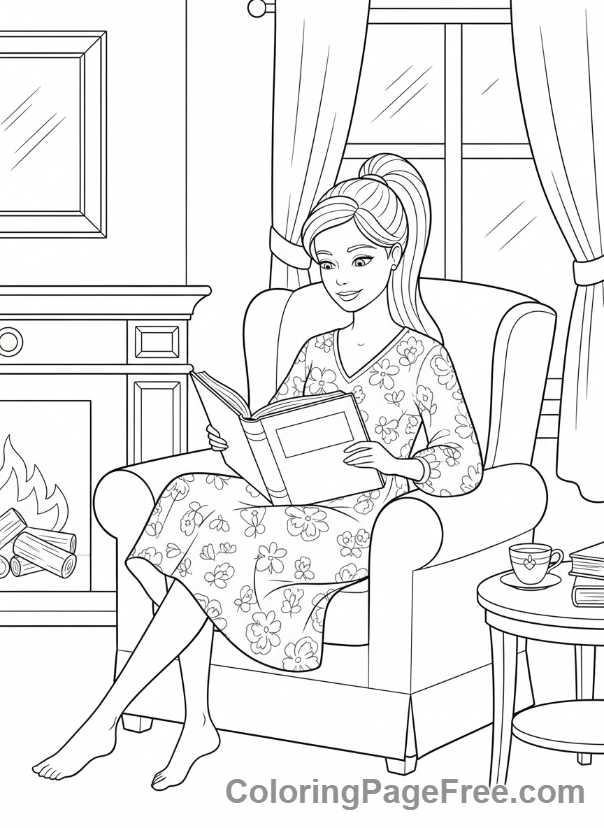 Barbie coloring page - Barbie reading book