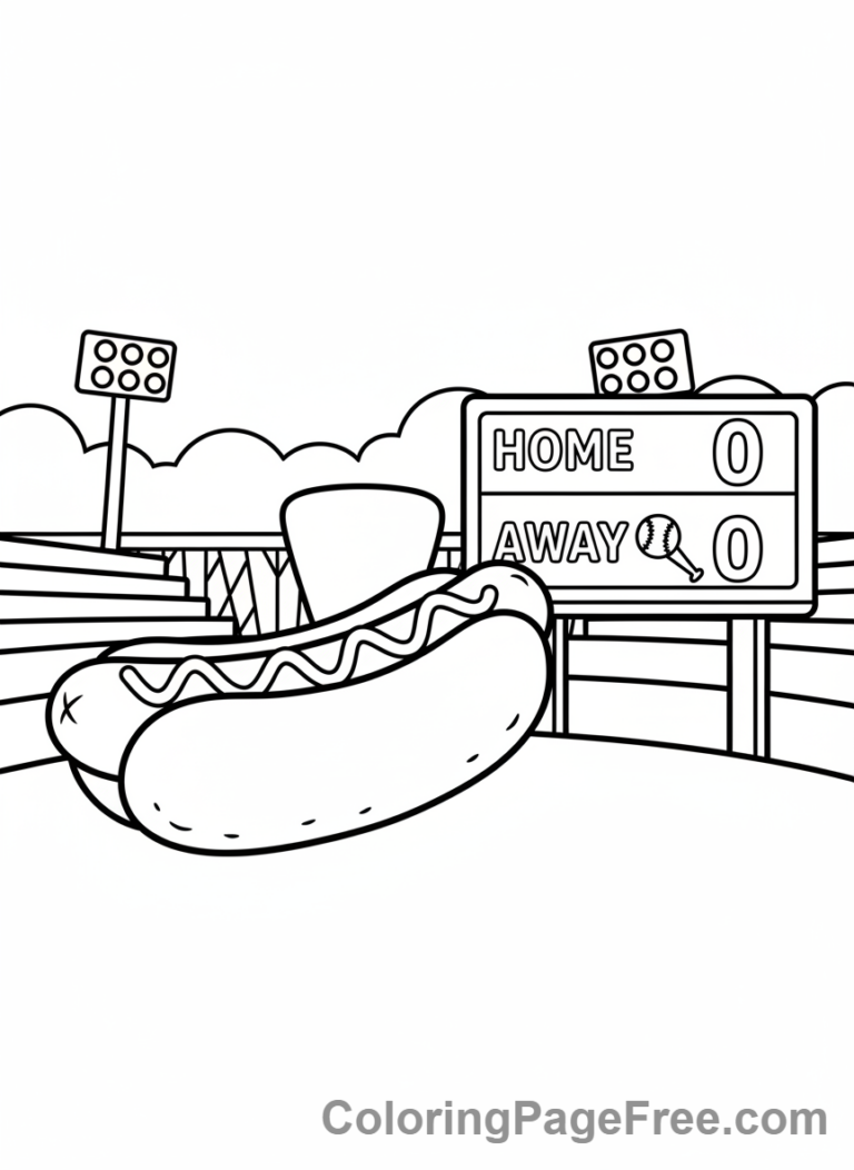 Baseball coloring page - Hot dog scoreboard