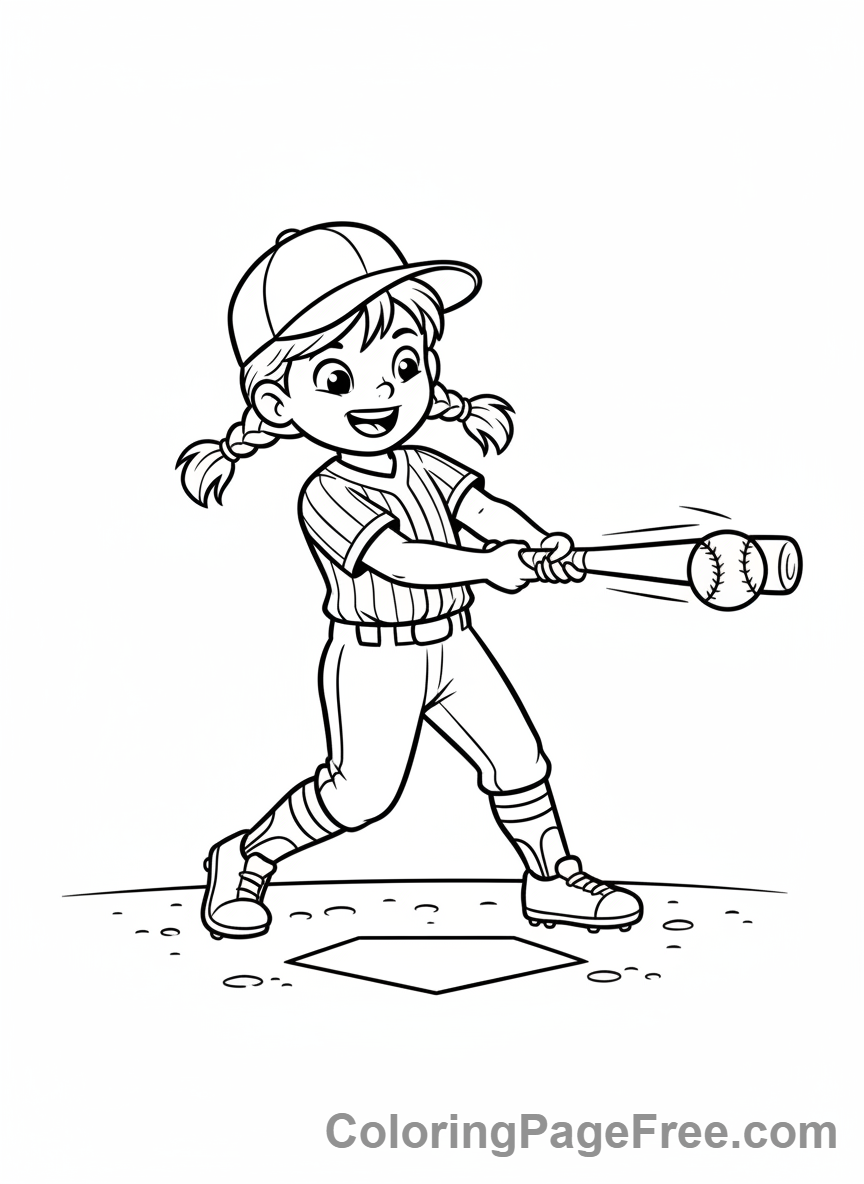 Baseball coloring page - Kid batting baseball