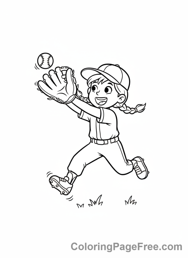 Baseball coloring page - Kid catching flyball