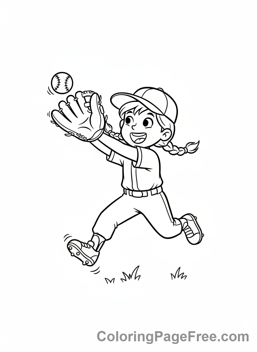 Baseball coloring page - Kid catching flyball