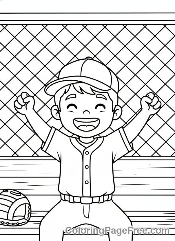 Baseball coloring page - Kid cheering dugout