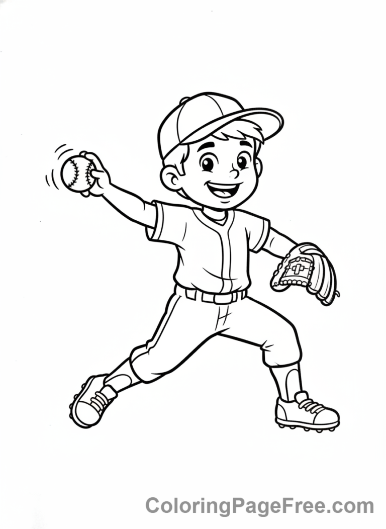 Baseball coloring page - Kid pitching baseball