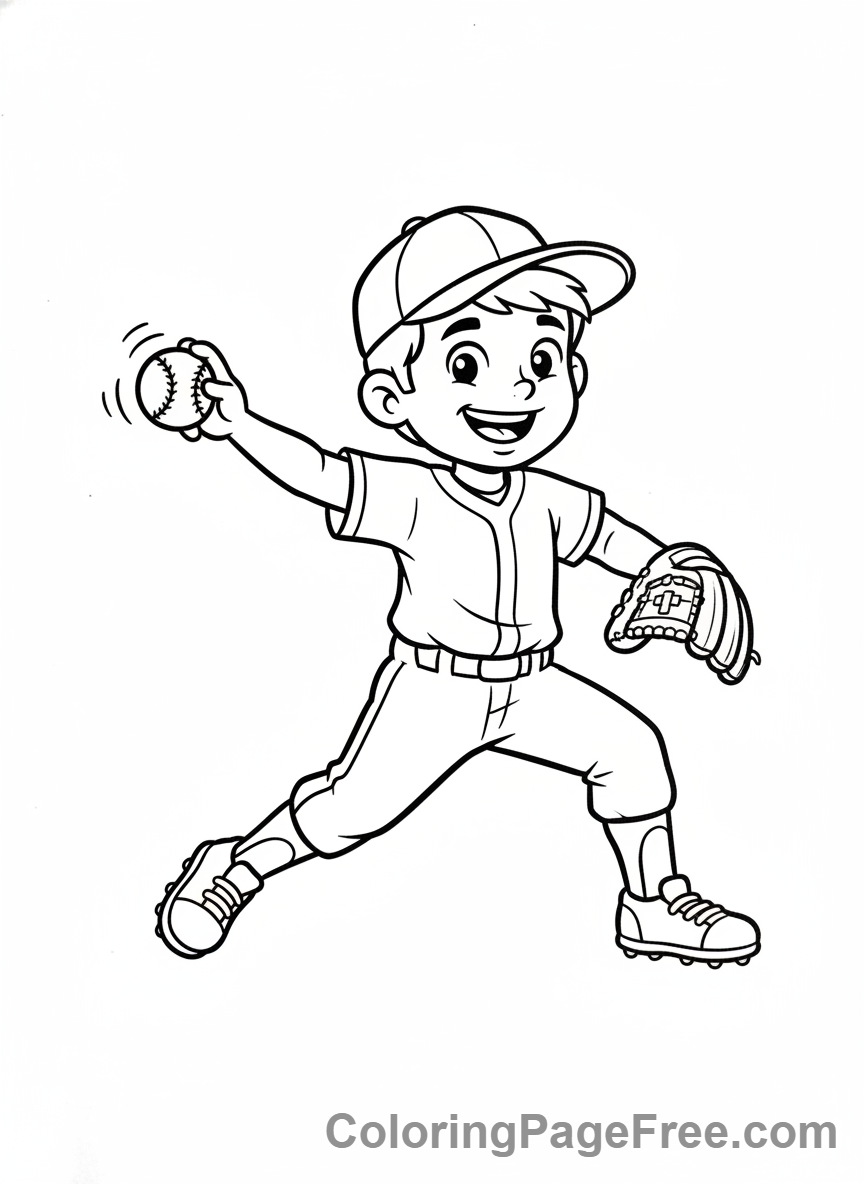 Baseball coloring page - Kid pitching baseball