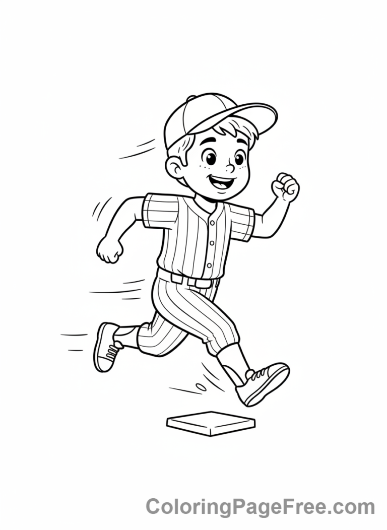 Baseball coloring page - Kid running bases