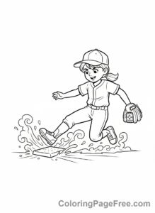 Baseball coloring page - Kid sliding base