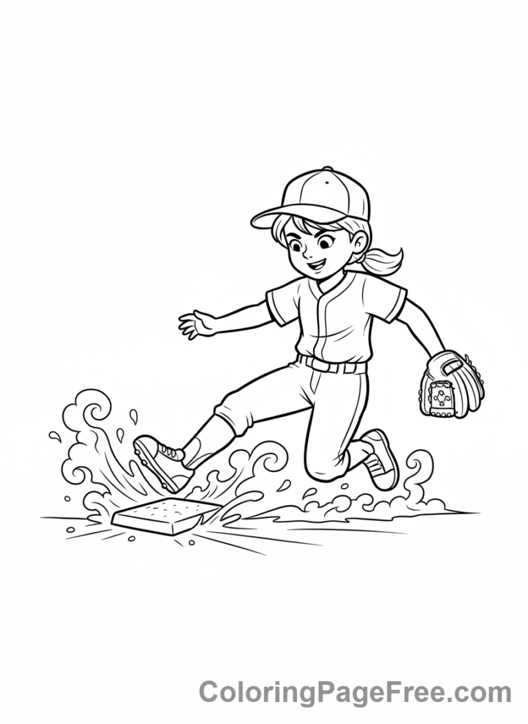 Baseball coloring page - Kid sliding base