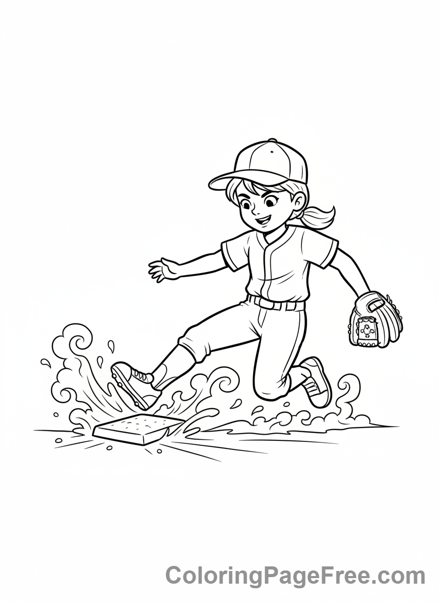 Baseball coloring page - Kid sliding base