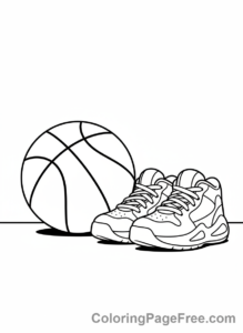 Basketball coloring page - Ball and shoes