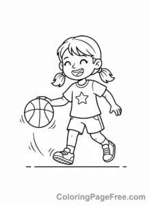 Basketball coloring page - Girl dribbling ball