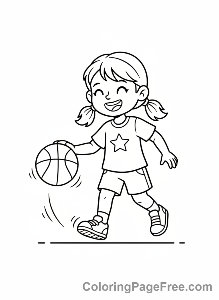 Basketball coloring page - Girl dribbling ball