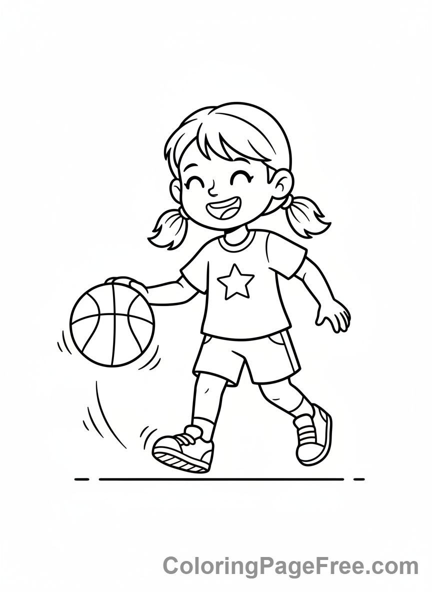 Basketball coloring page - Girl dribbling ball
