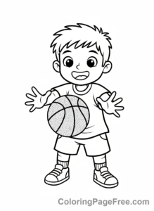 Basketball coloring page - Kid catching ball