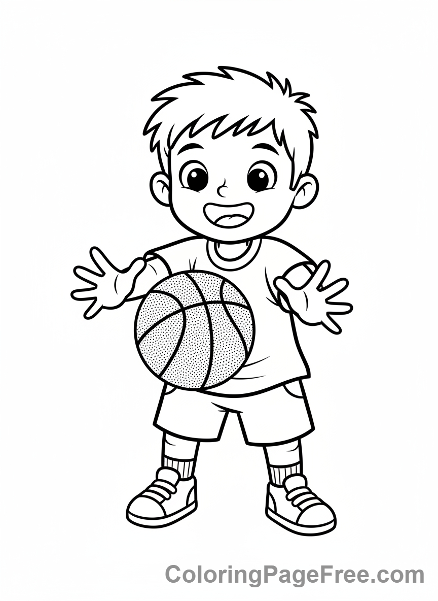 Basketball coloring page - Kid catching ball