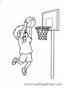 Basketball coloring page - Kid shooting hoop
