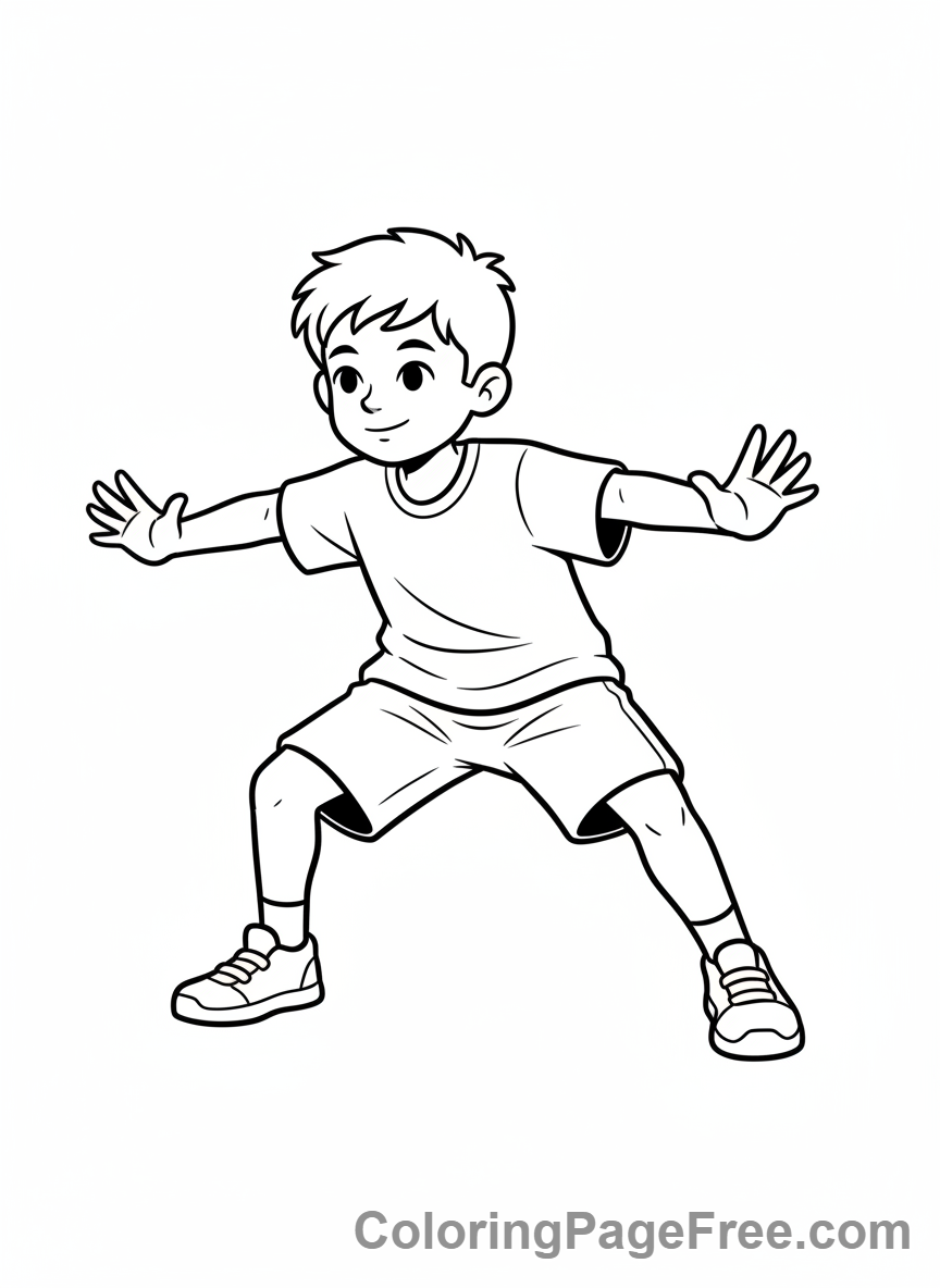 Basketball coloring page - Player defense stance