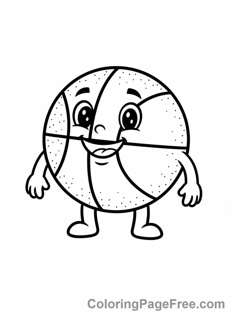 Basketball coloring page - Smiling basketball mascot