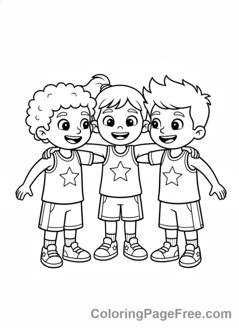 Basketball coloring page - Team huddle kids