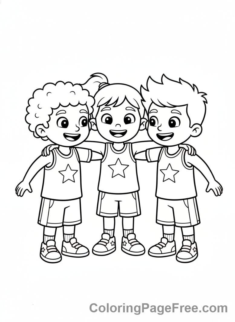 Basketball coloring page - Team huddle kids