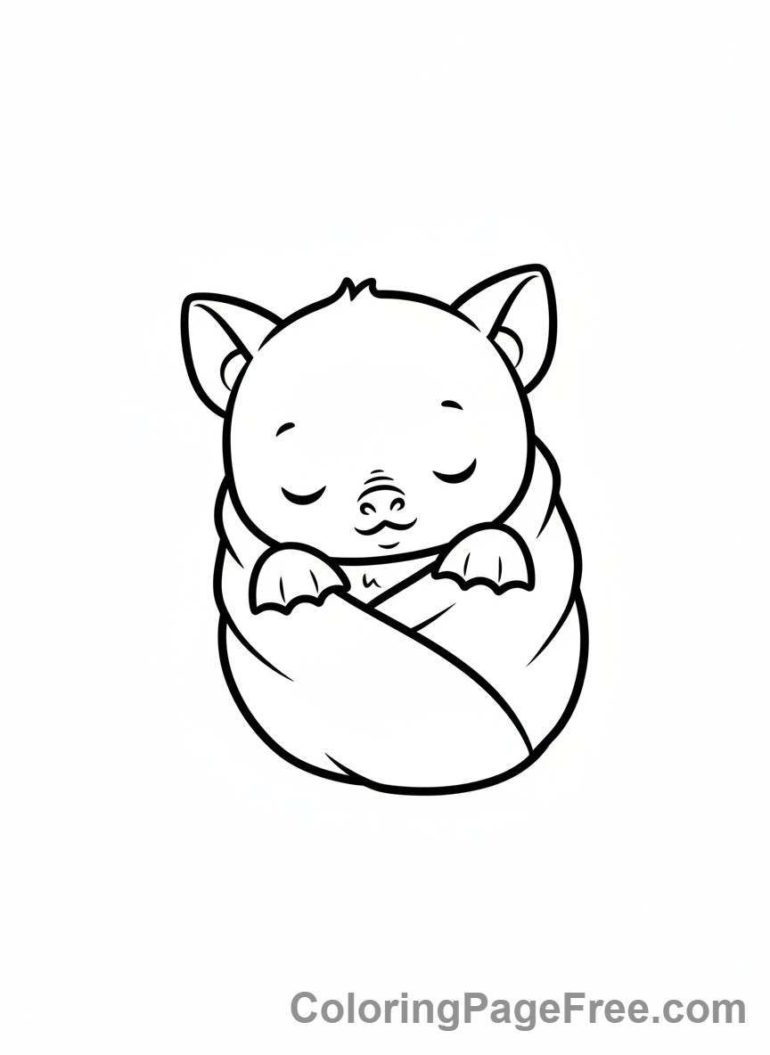Bat coloring page - Baby bat sleeping