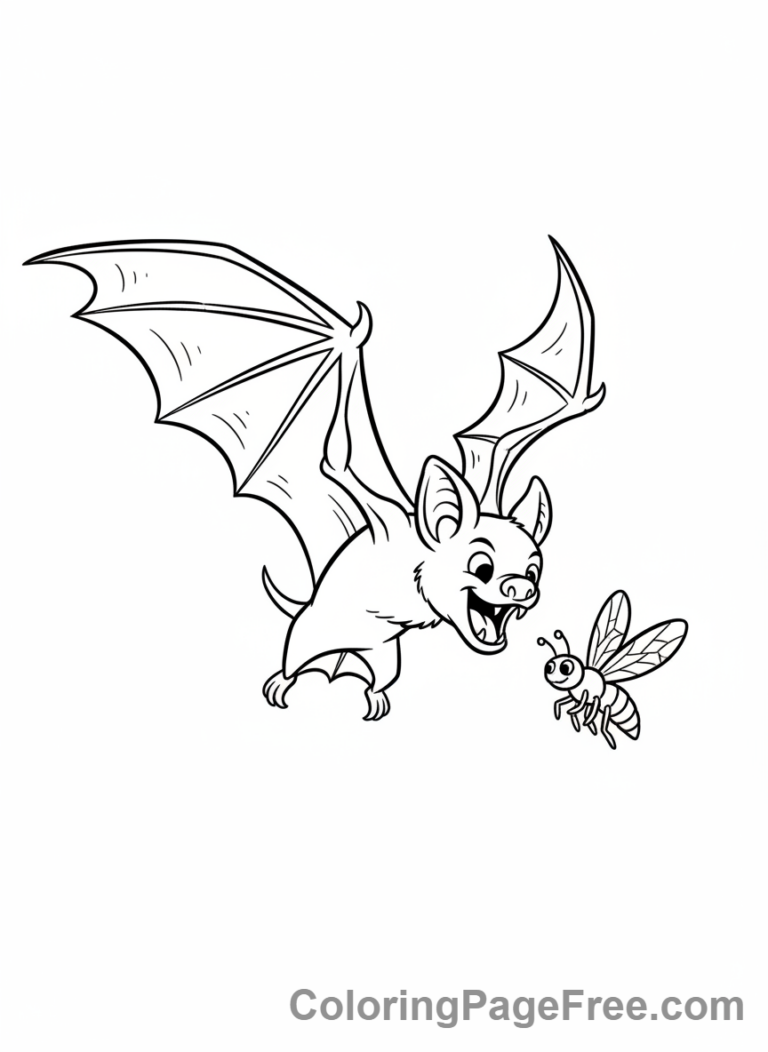 Bat coloring page - Bat catching insect
