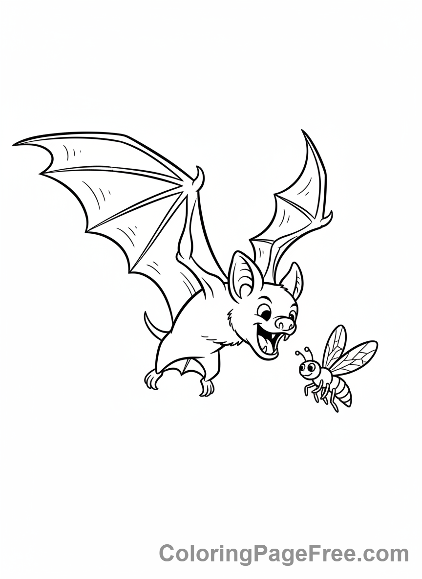 Bat coloring page - Bat catching insect