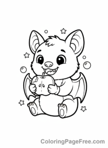 Bat coloring page - Bat eating fruit