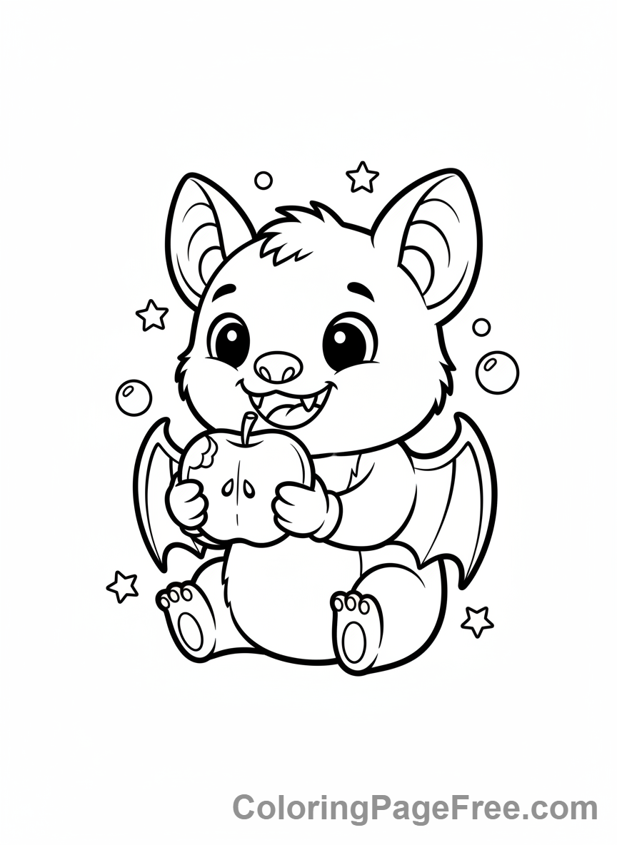 Bat coloring page - Bat eating fruit