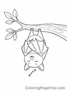 Bat coloring page - Bat hanging sleeping
