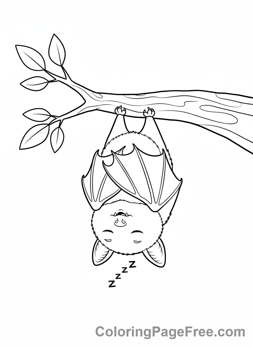 Bat coloring page - Bat hanging sleeping