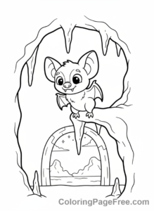 Bat coloring page - Bat in cave