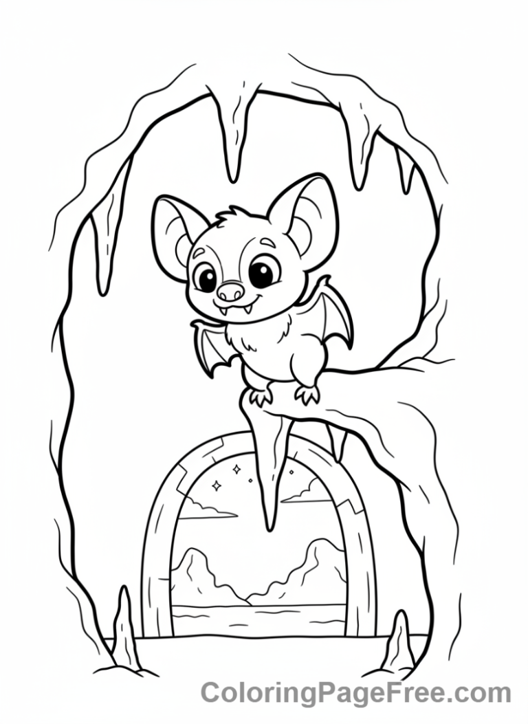 Bat coloring page - Bat in cave