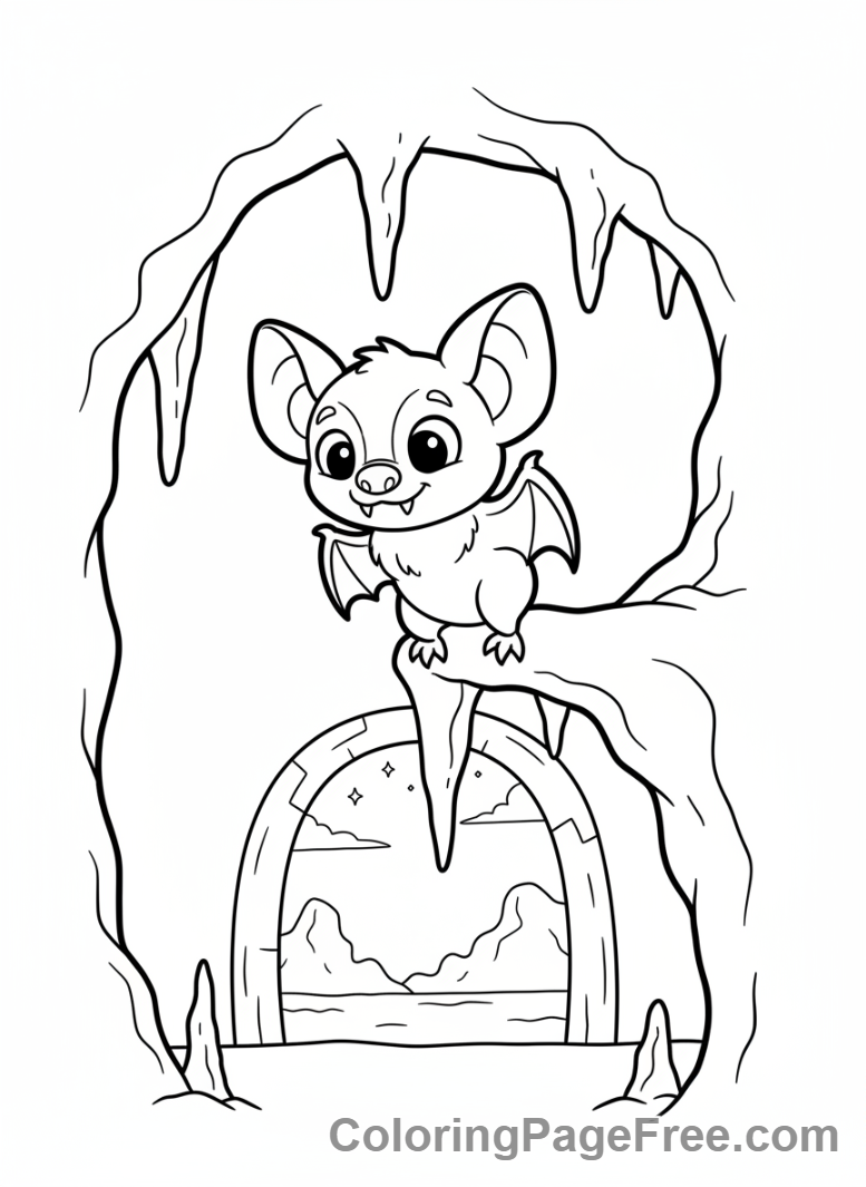 Bat coloring page - Bat in cave