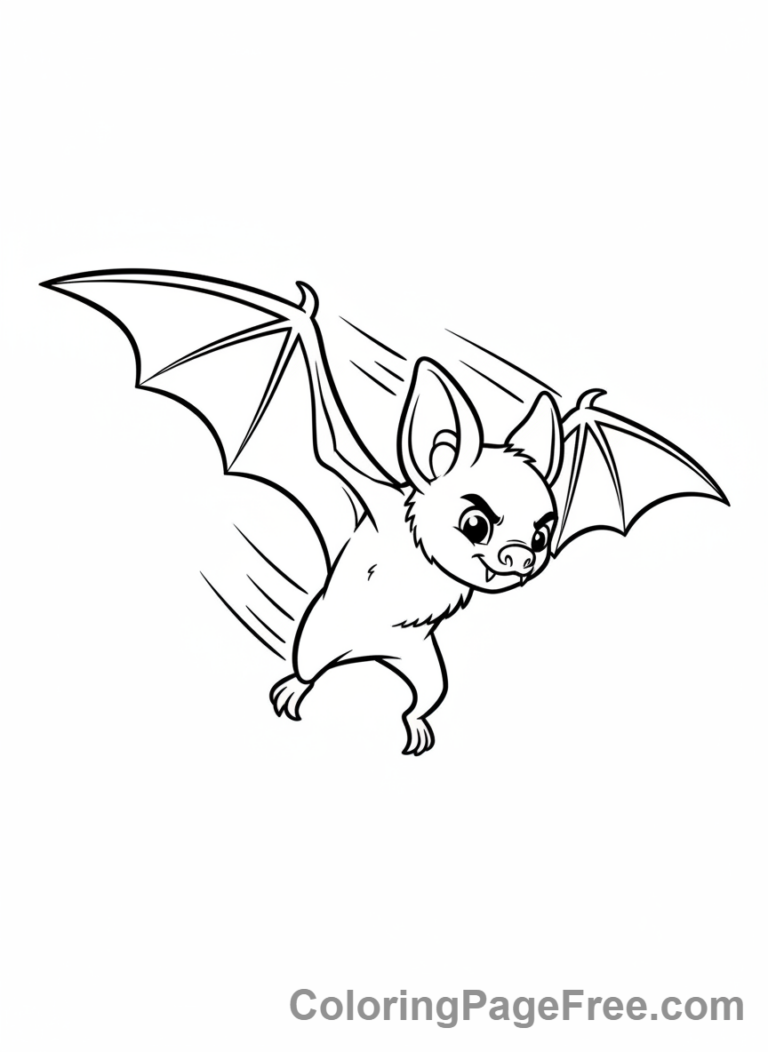 Bat coloring page - Bat swooping dynamic