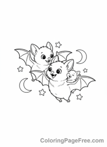 Bat Halloween coloring page - Bat family flying