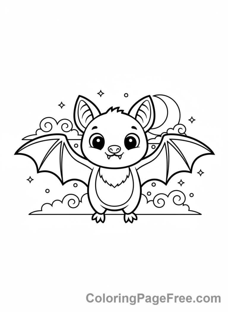 Bat Halloween coloring page - Bat flying spooky