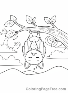 Bat Halloween coloring page - Bat hanging upside-down