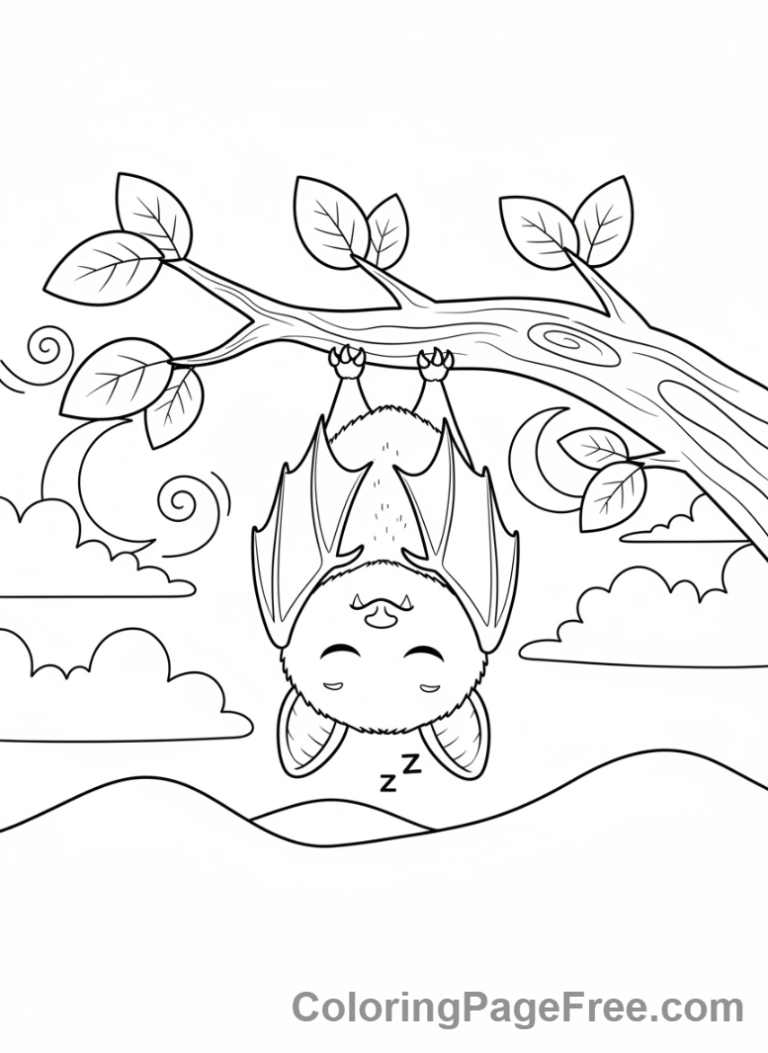 Bat Halloween coloring page - Bat hanging upside-down