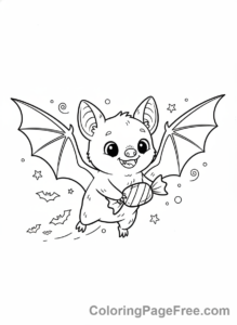 Bat Halloween coloring page - Bat holding candy