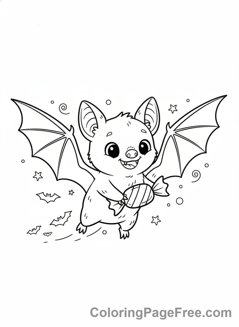 Bat Halloween coloring page - Bat holding candy