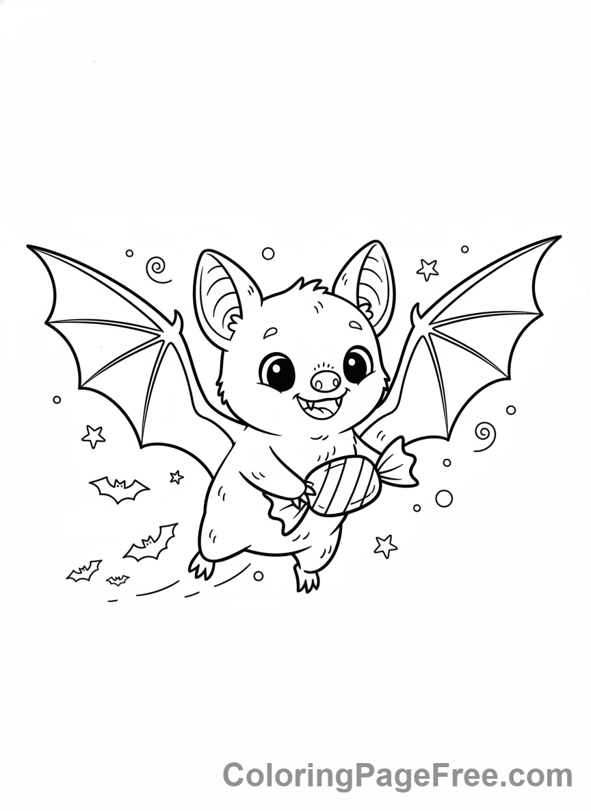 Bat Halloween coloring page - Bat holding candy