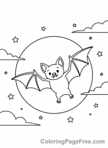 Bat Halloween coloring page - Bat moon flight
