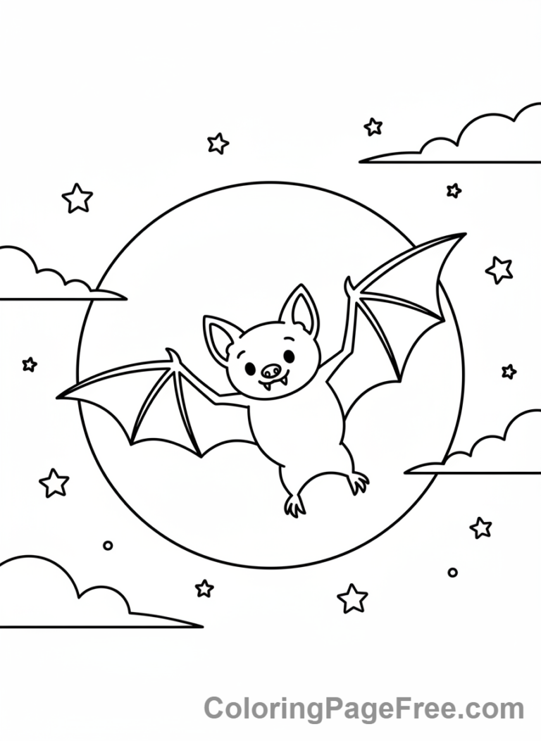 Bat Halloween coloring page - Bat moon flight