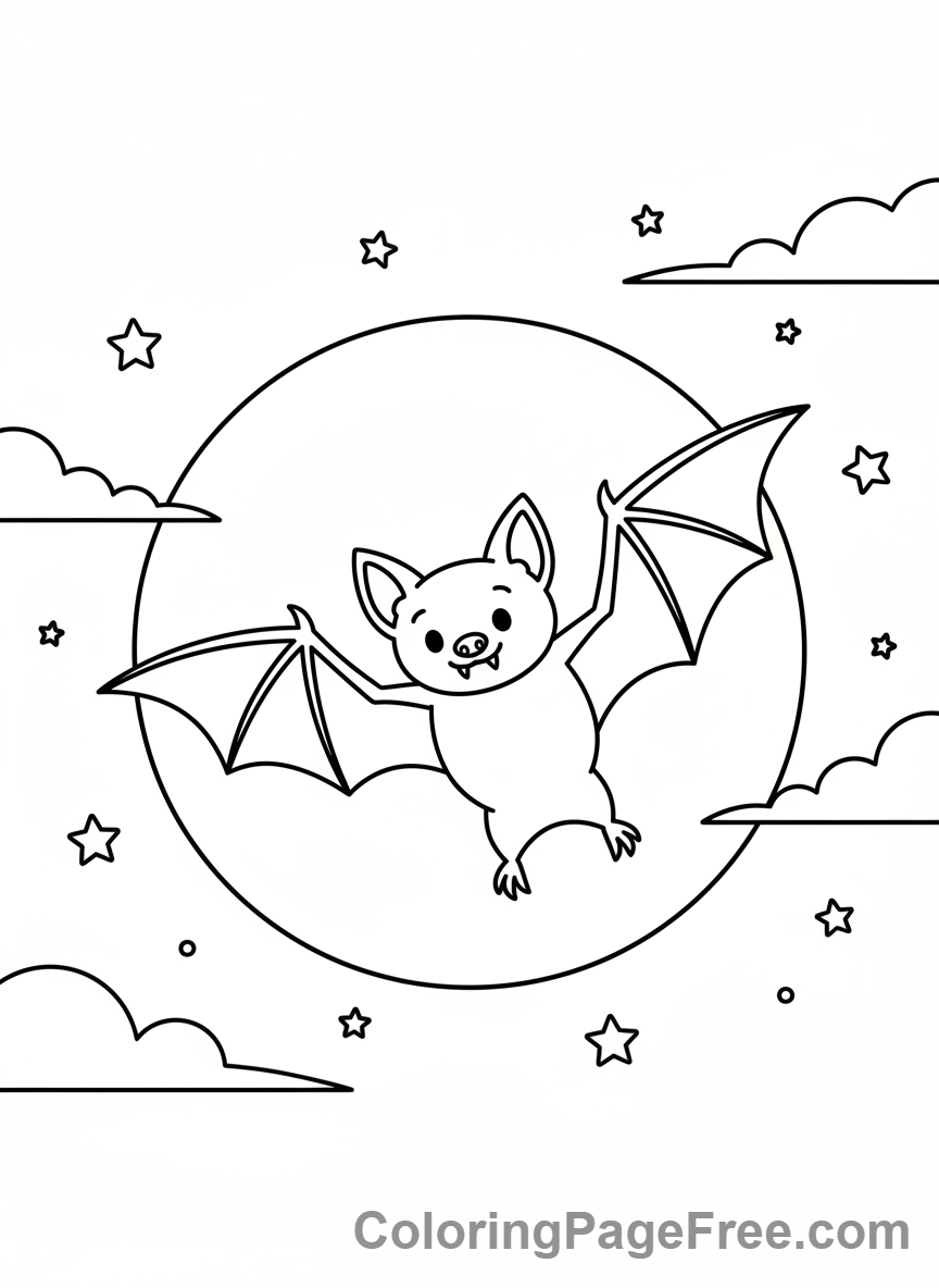 Bat Halloween coloring page - Bat moon flight