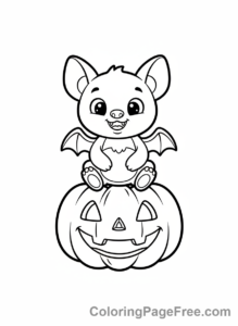 Bat Halloween coloring page - Bat on pumpkin