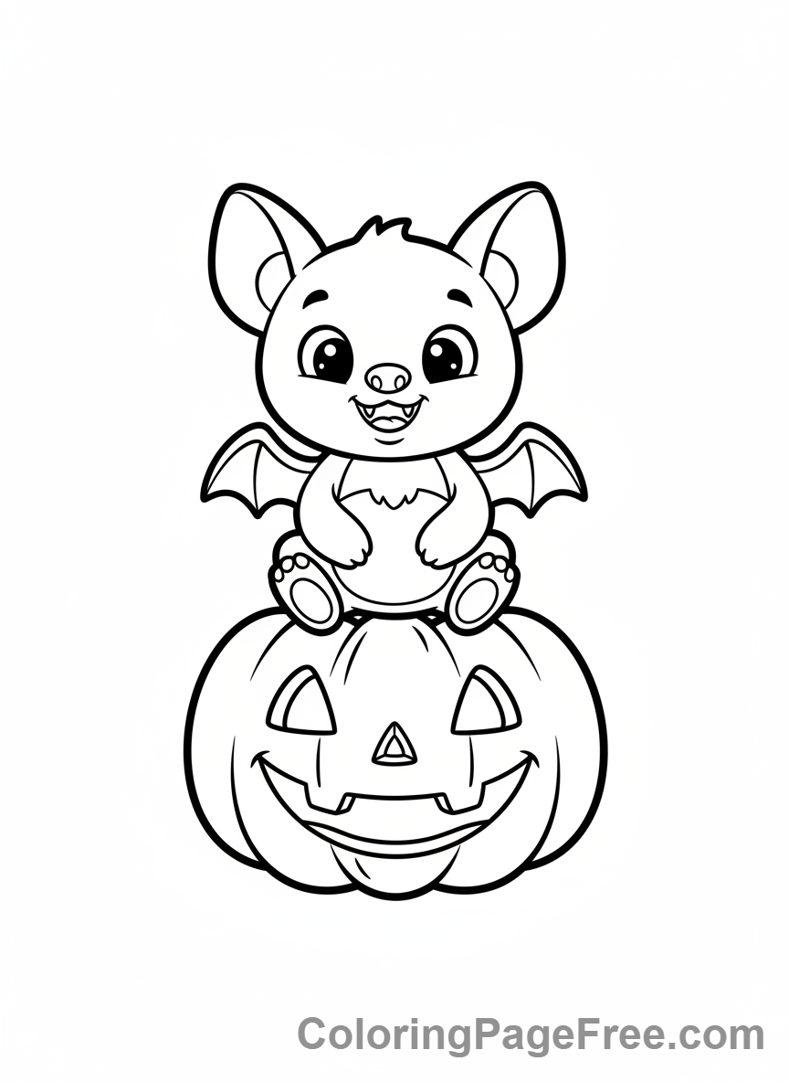 Bat Halloween coloring page - Bat on pumpkin