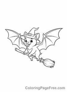 Bat Halloween coloring page - Bat witch hat